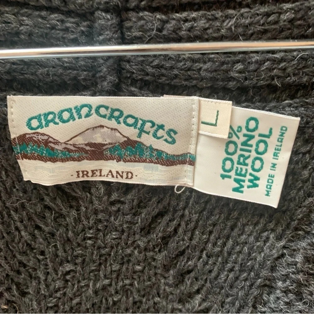 NWOT Aran Crafts Men’s Shawl Charcoal Cardigan 100% Merino Wool L - Picture 4 of 12